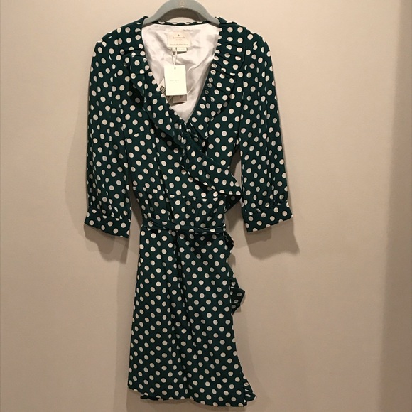🎉HP🎊Kate Spade Green Polka Dot Wrap Dress- NWT - Picture 2 of 7